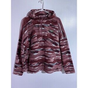 LL Bean Sweater Womens L Burgundy Aztec Western Boho Cozy‎ Soft Fleece Hooded